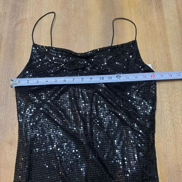 Alice + Olivia Chainmail‎ Midi Slip Dress Size 2  Asymmetric Hem Open Back Black - Picture 5 of 14